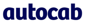 The image shows the word autocab in bold, dark blue lowercase letters on a transparent background.
